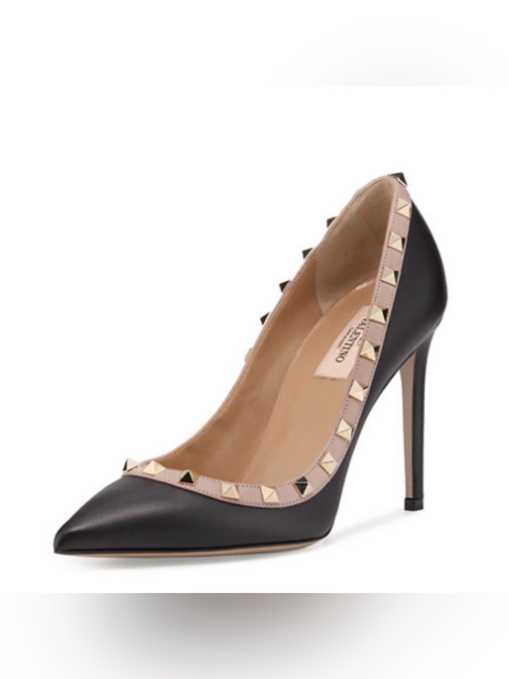 Valentino Black and Nude Rockstud Pointed Toe Stiletto
